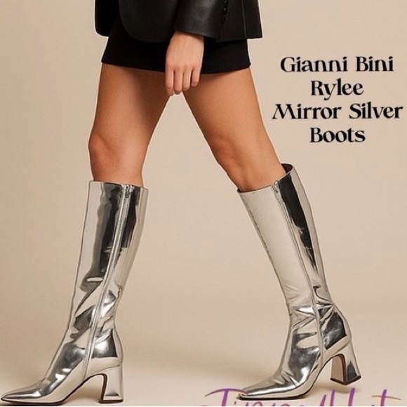 Gianni Bini Shoes - Silver Metallic chrome knee high boots festival concert boots 6 disco futuristic